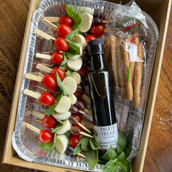 20 x Caprese & Olive Skewers with FVP Caramellized Balsamic & Italian Bread Sticks
